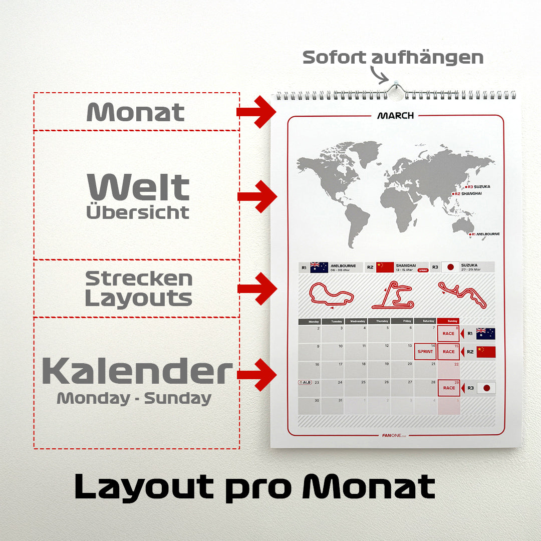 Race Calendar 2026 detailliertes Layout