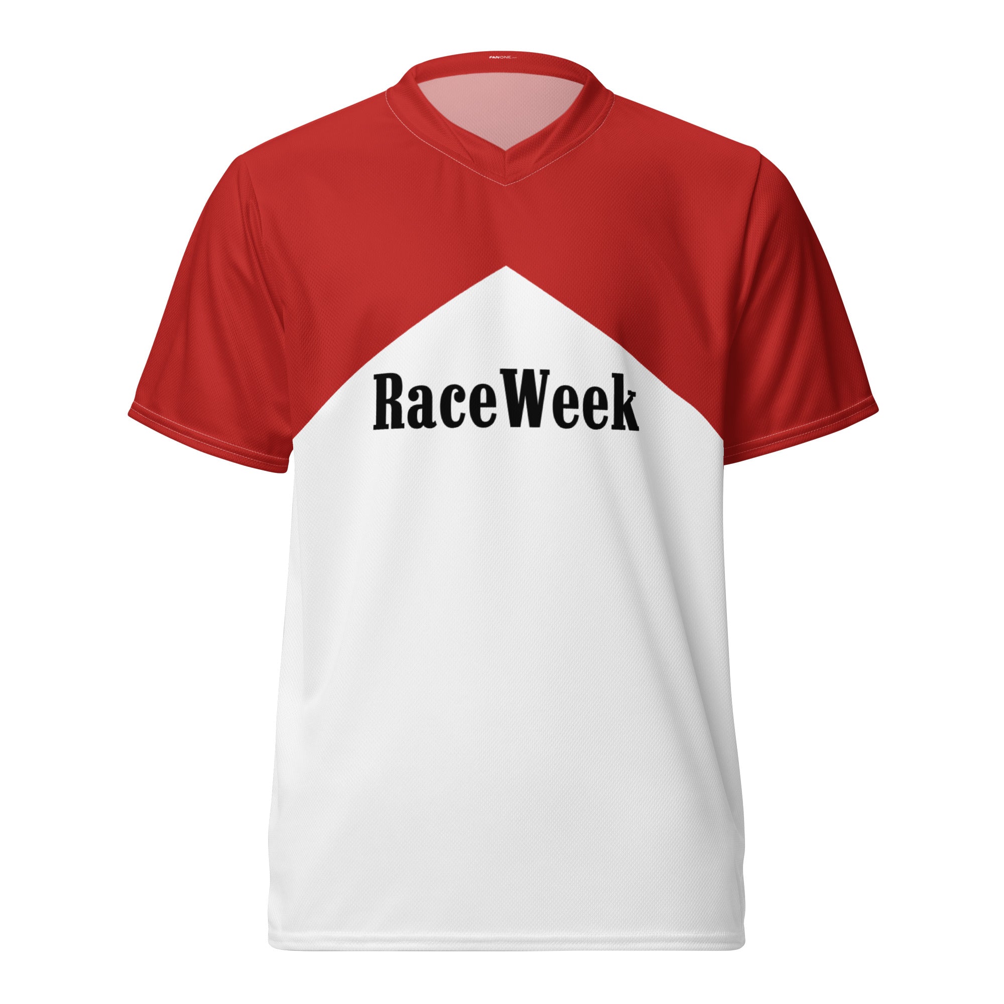 Race Week Sports Jersey weiß – Vorderansicht mit rotem Dreieck