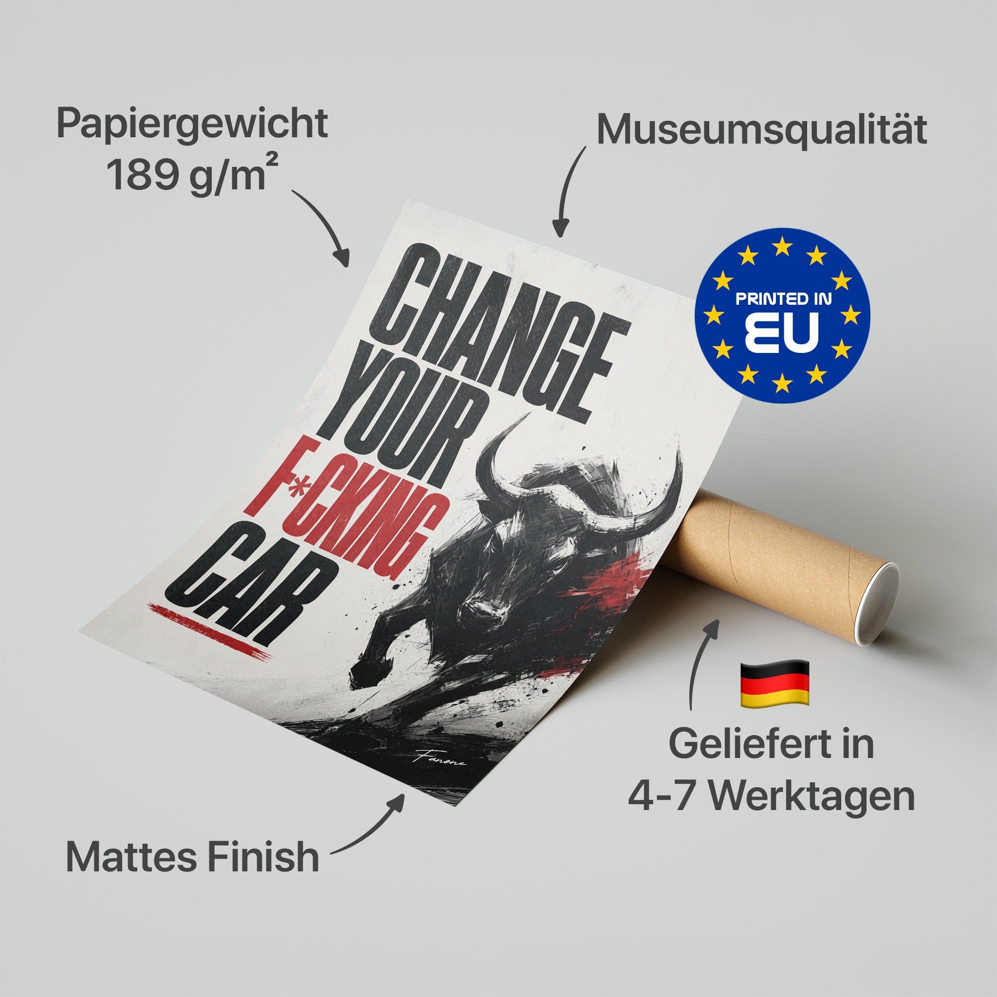 Change Your F*cking Car Poster in Premium-Verpackung