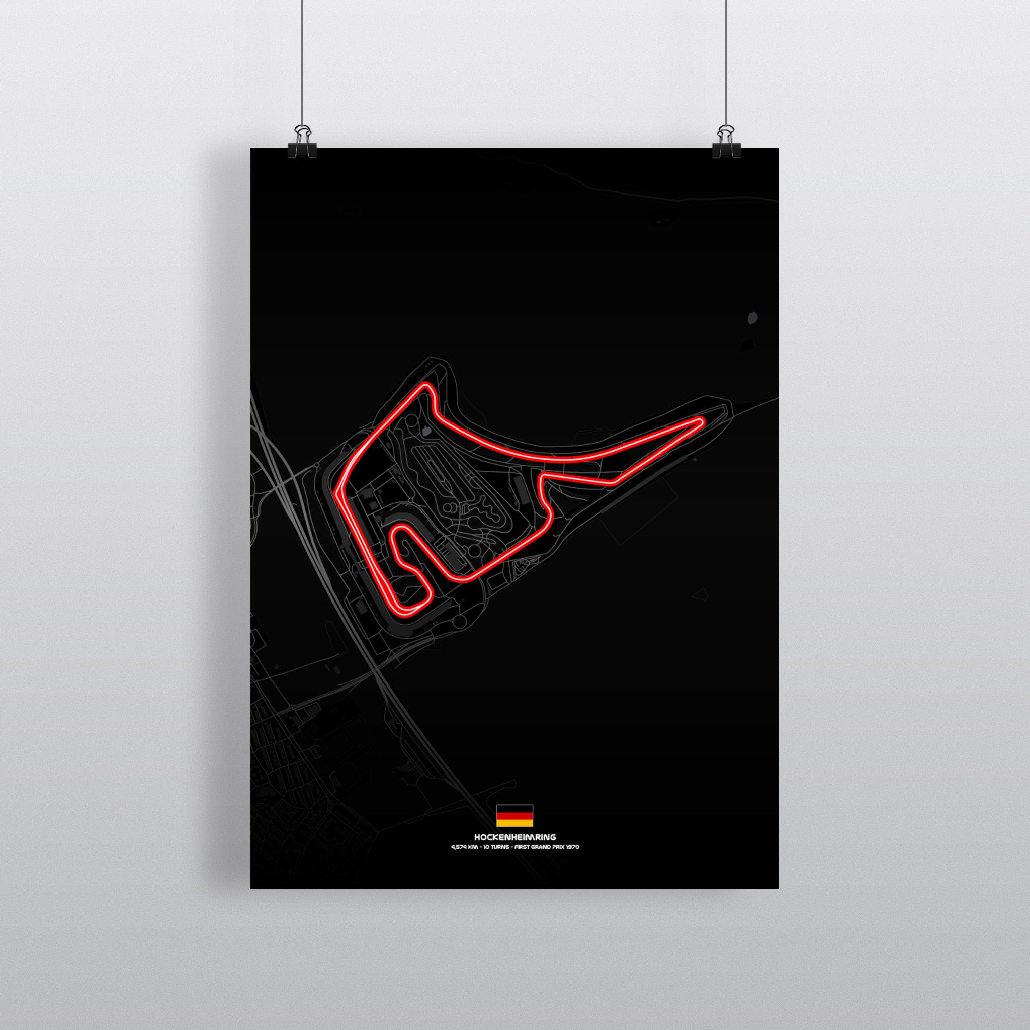 Hockenheimring Premium-Poster Dark Edition mit Streckenführung in Weiß auf Schwarz
