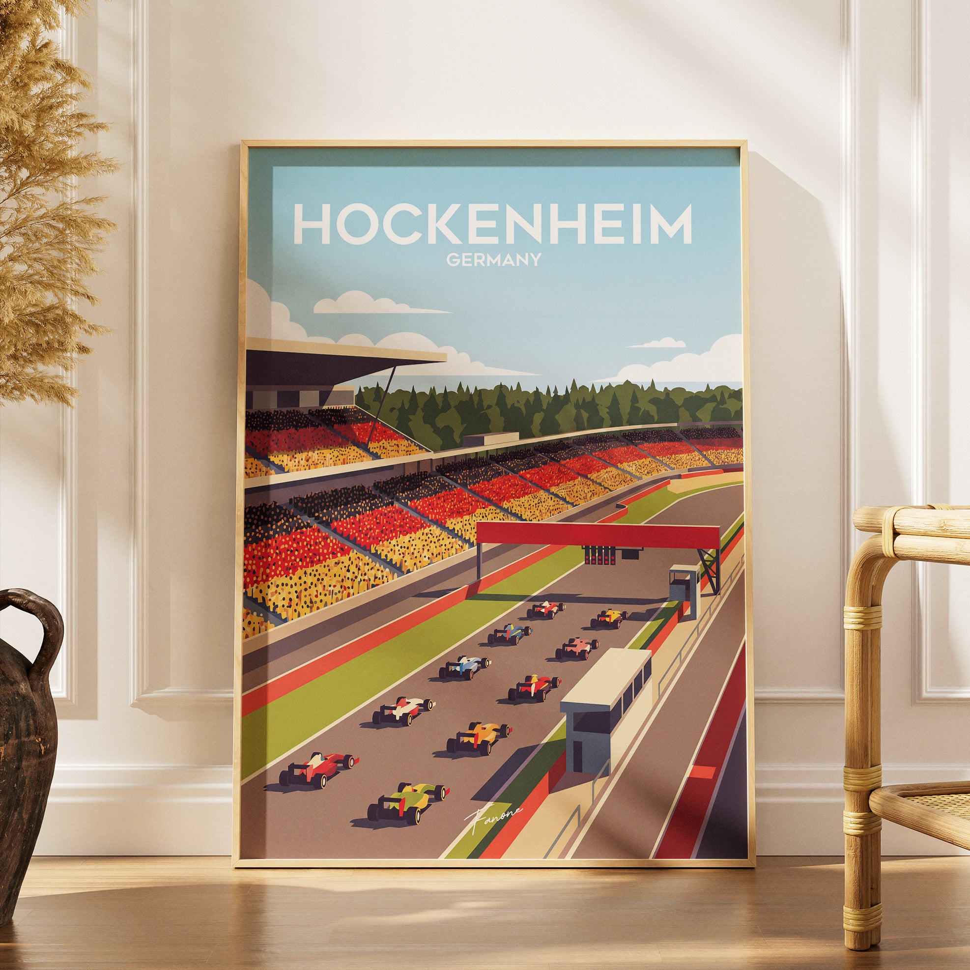 Hockenheim Vintage Poster gerahmt an grauer Wand