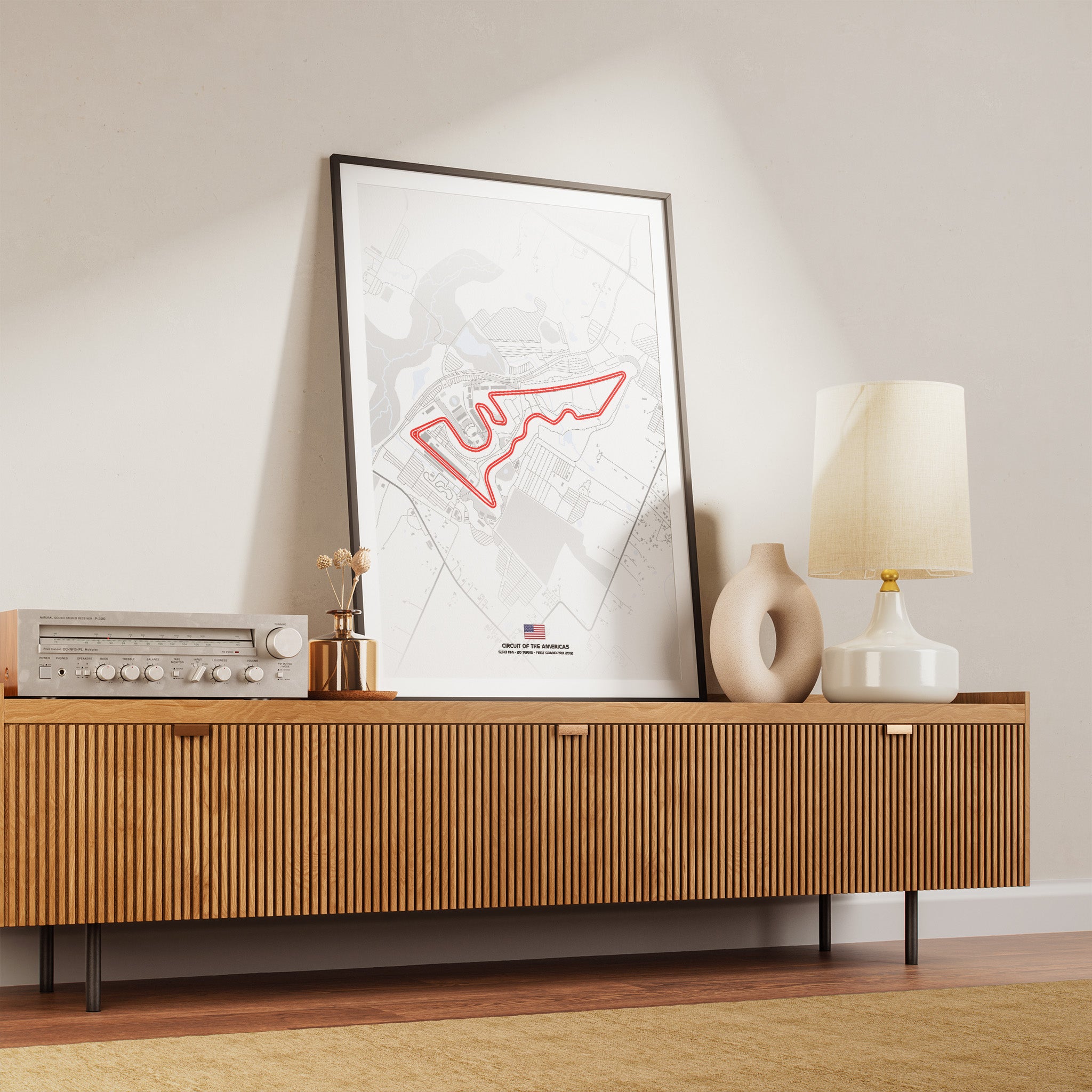 Austin Light Edition Poster gerahmt im Wohnzimmer
