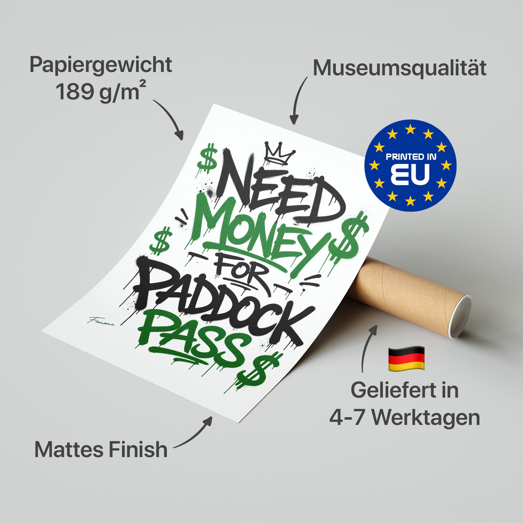 Need Money for Paddock Pass Poster in Premium-Verpackung