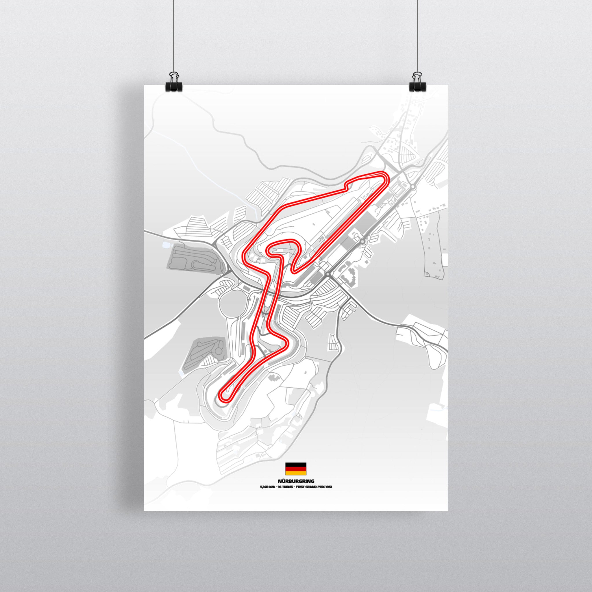 Nürburgring GP Premium-Poster Light Edition mit Streckenführung in Schwarz auf Weiß