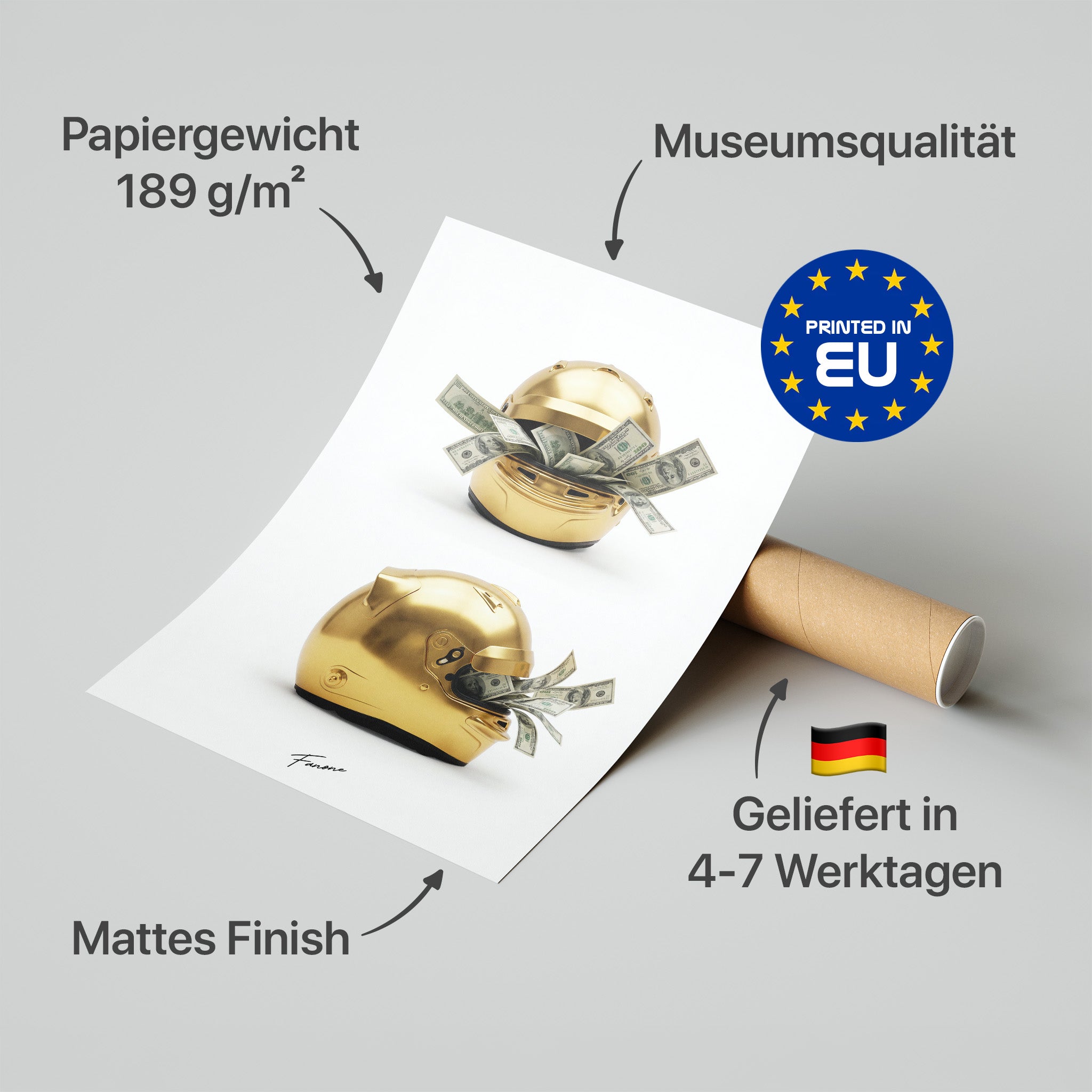 Pay Driver Helm Gold Poster in Premium-Verpackung