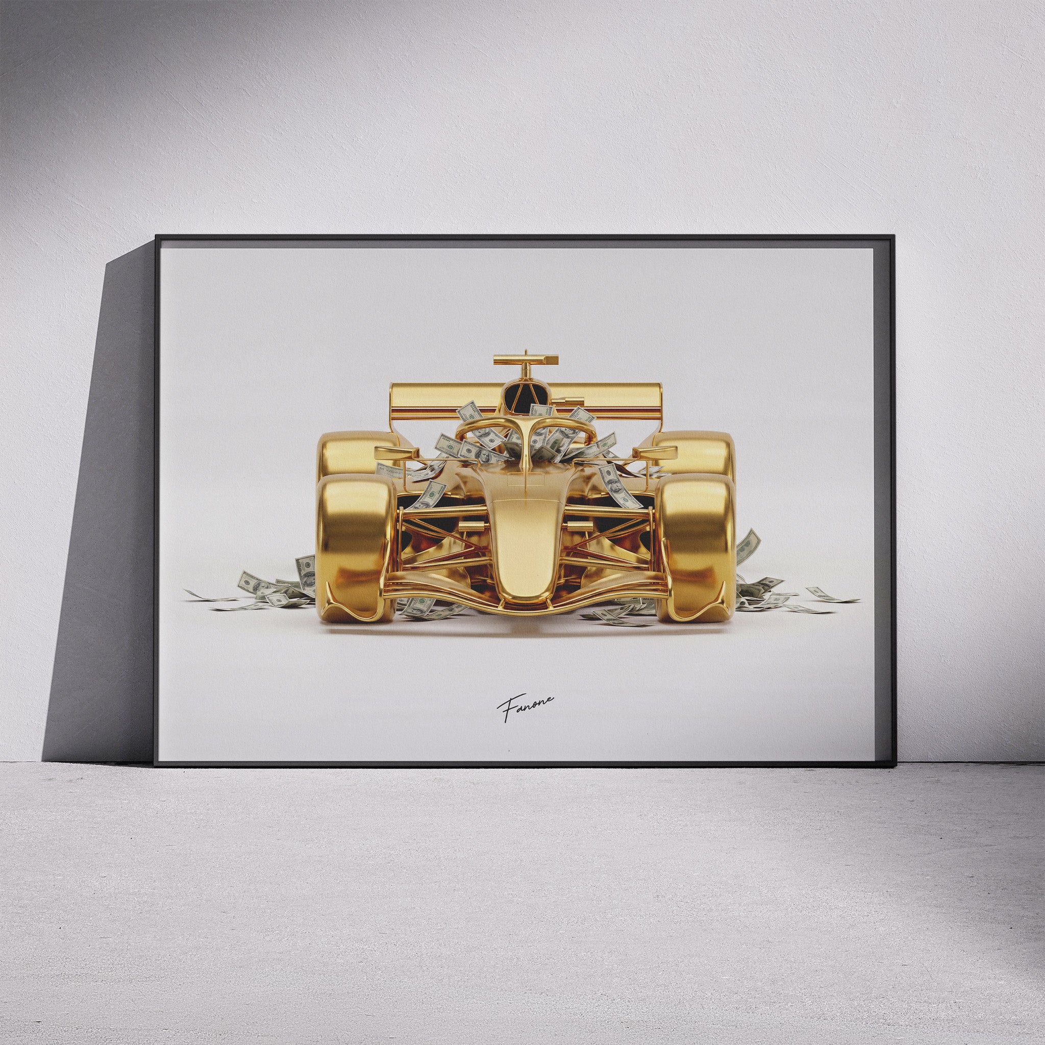 Pay Driver Front Gold Poster gerahmt an Wand