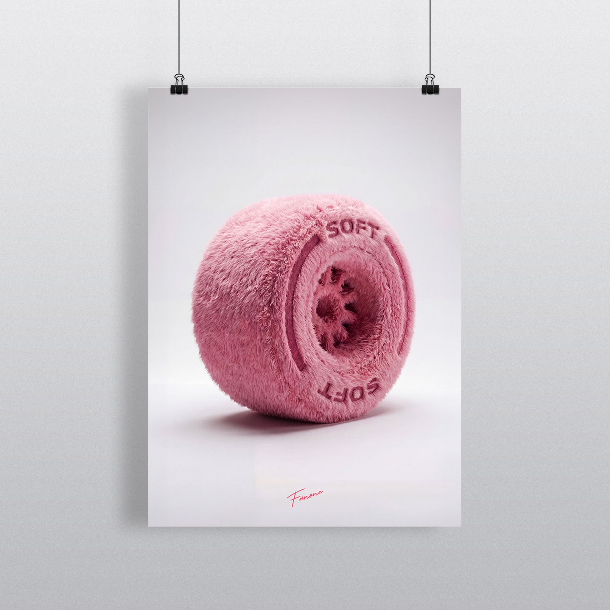 Pink Soft Reifen Poster – flauschiger F1-Soft-Tire in Rosa mit SOFT-Schriftzug