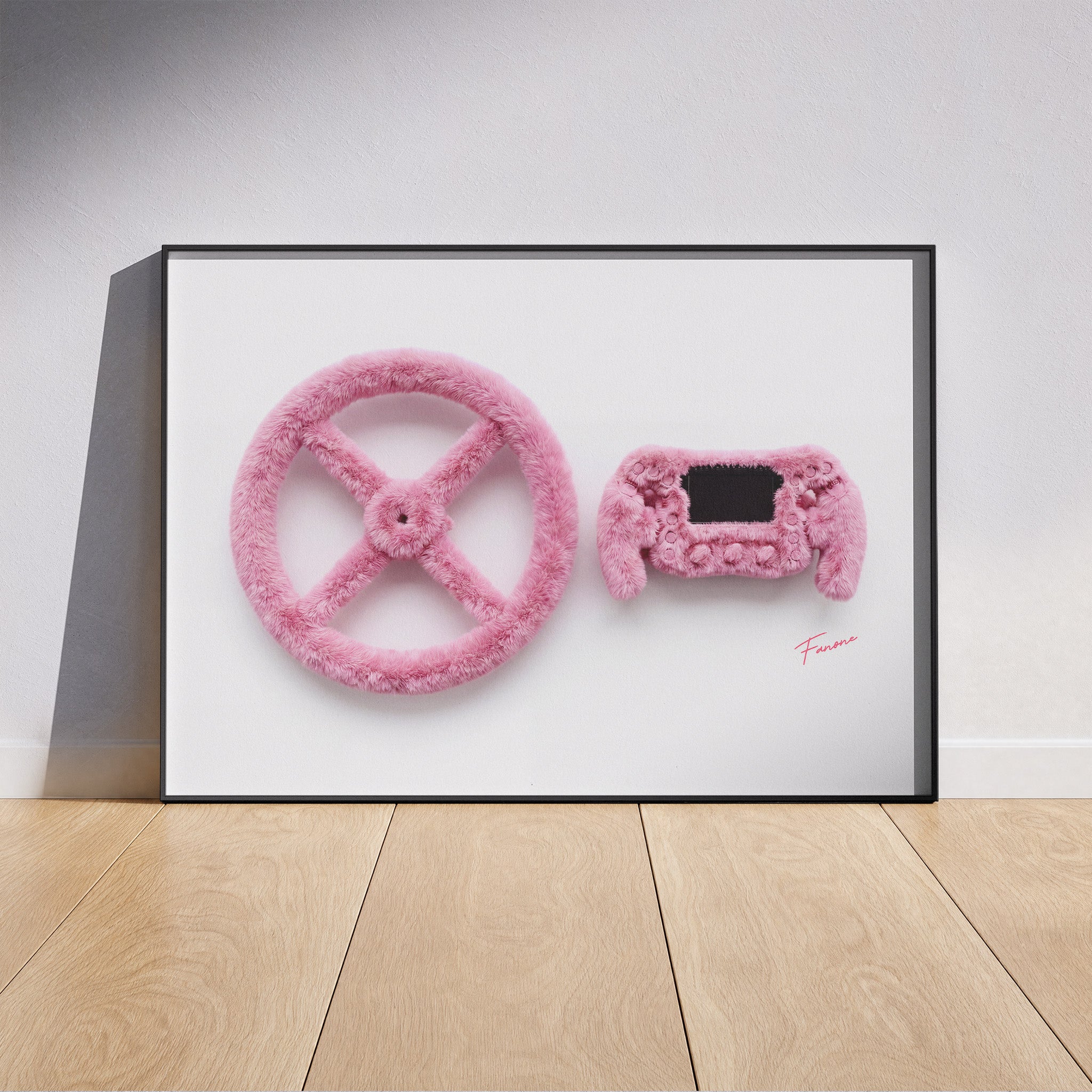 Pink Fluffy Lenkrad Evolution Poster gerahmt an der Wand