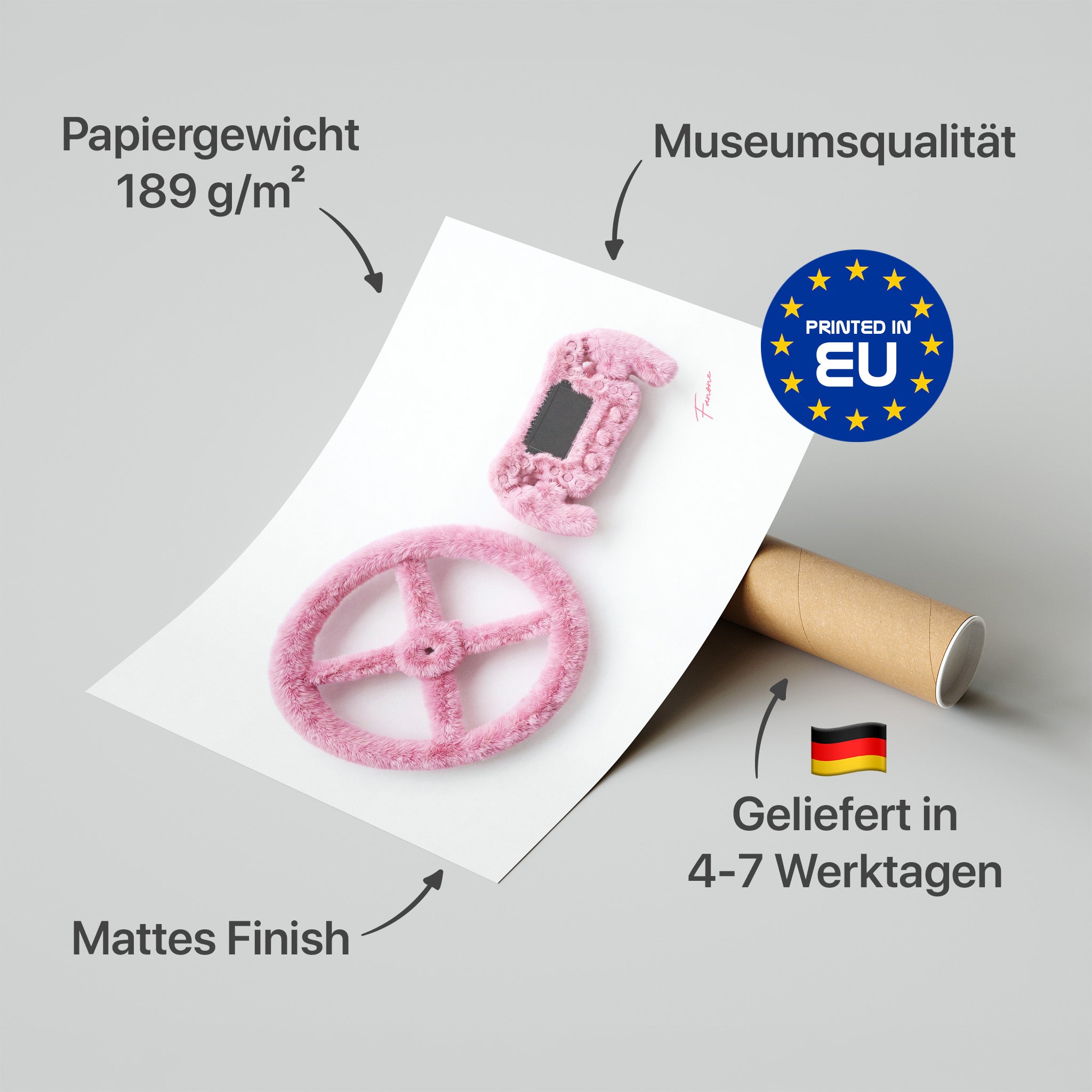 Pink Fluffy Lenkrad Evolution Poster in Premium-Verpackung