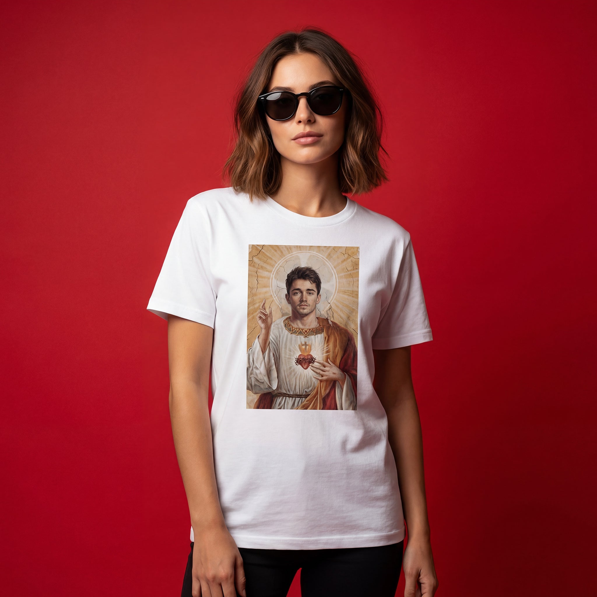 Heiliger Charles Artwork – Charles Leclerc als Heiligenfigur in Rot und Gold