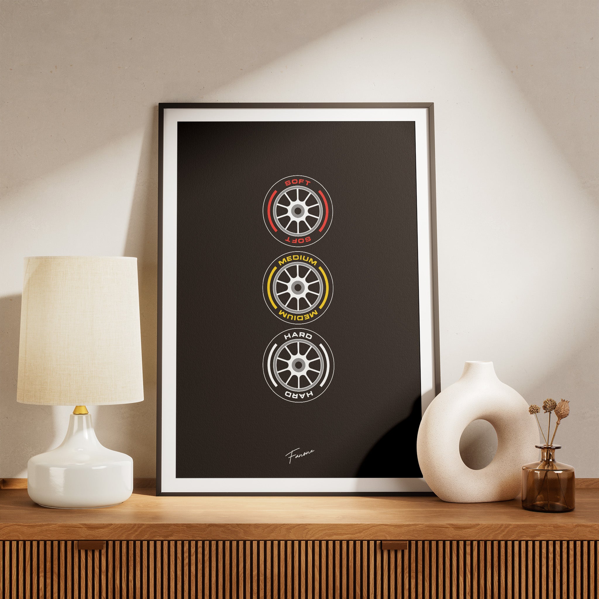 Soft Medium Hard Dark Poster Detailansicht über Kommode