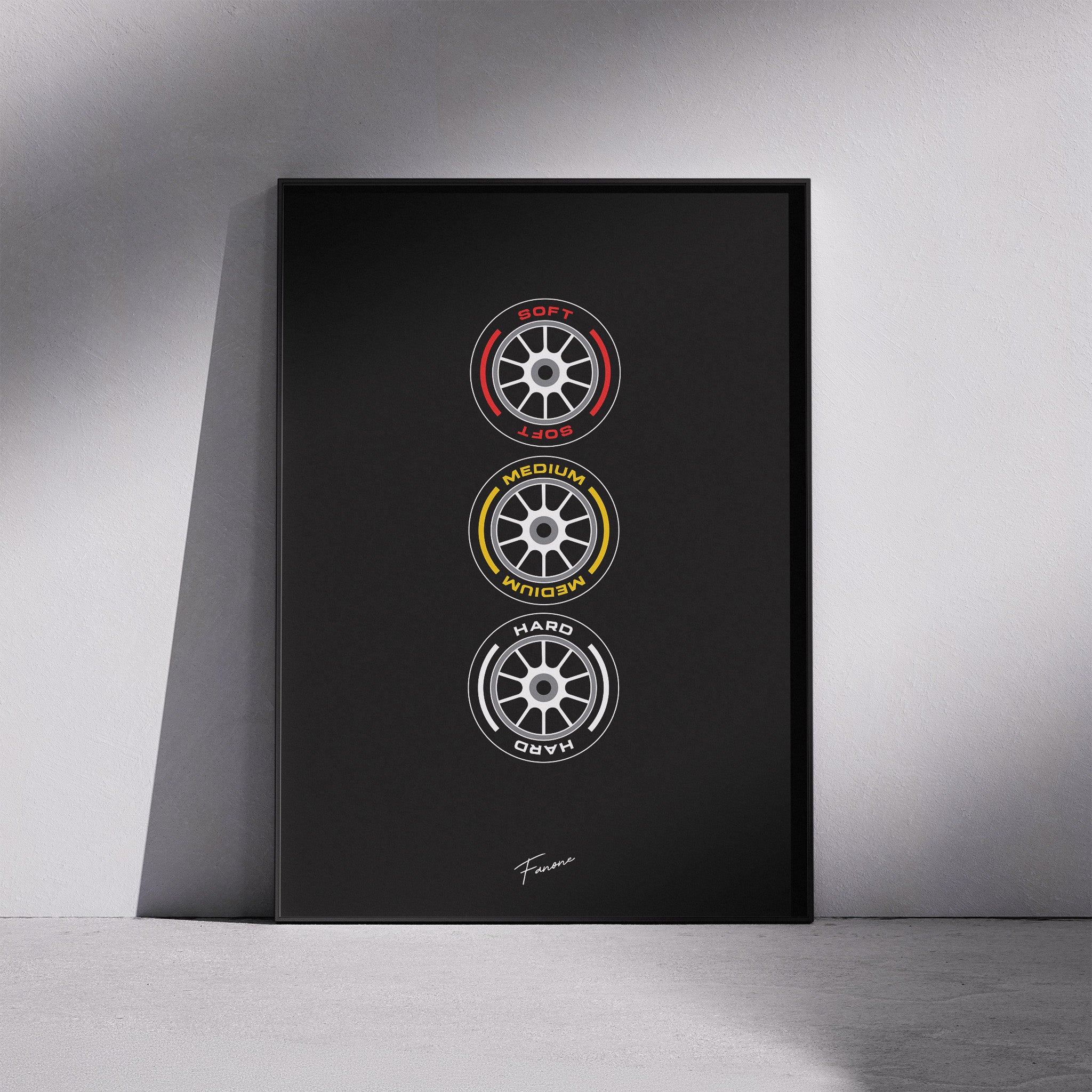 Soft Medium Hard Dark Poster gerahmt am Boden lehnend