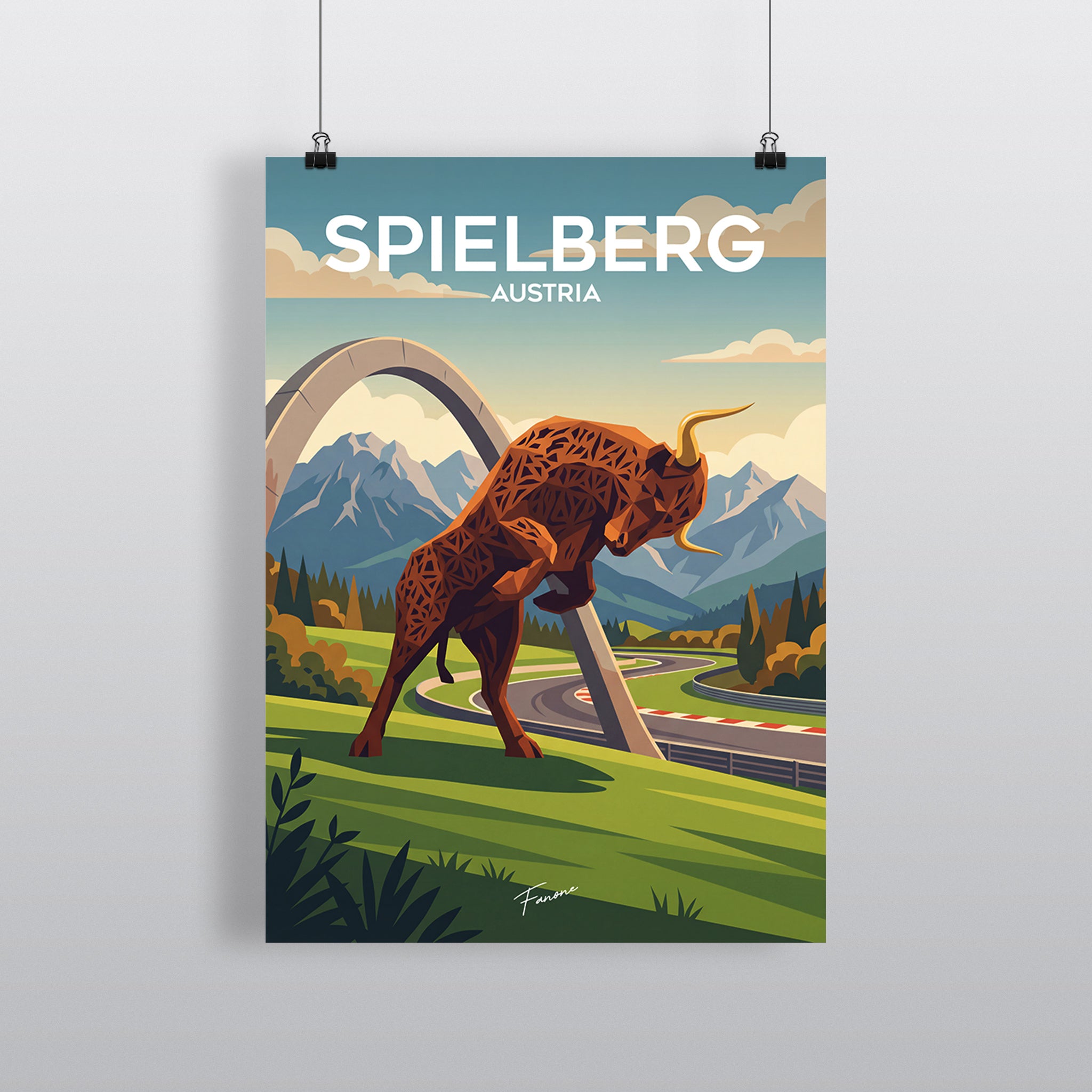 Spielberg Vintage Art Poster mit Red Bull Ring und Alpenpanorama