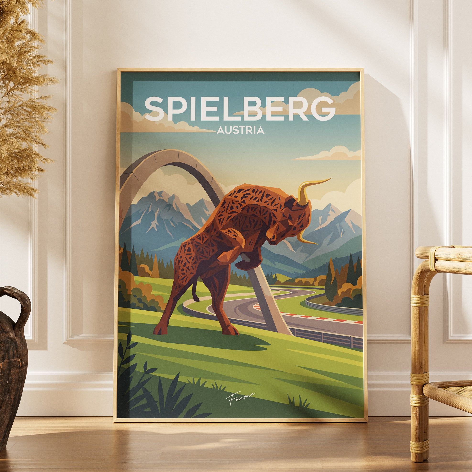 Spielberg Vintage Poster gerahmt an grauer Wand