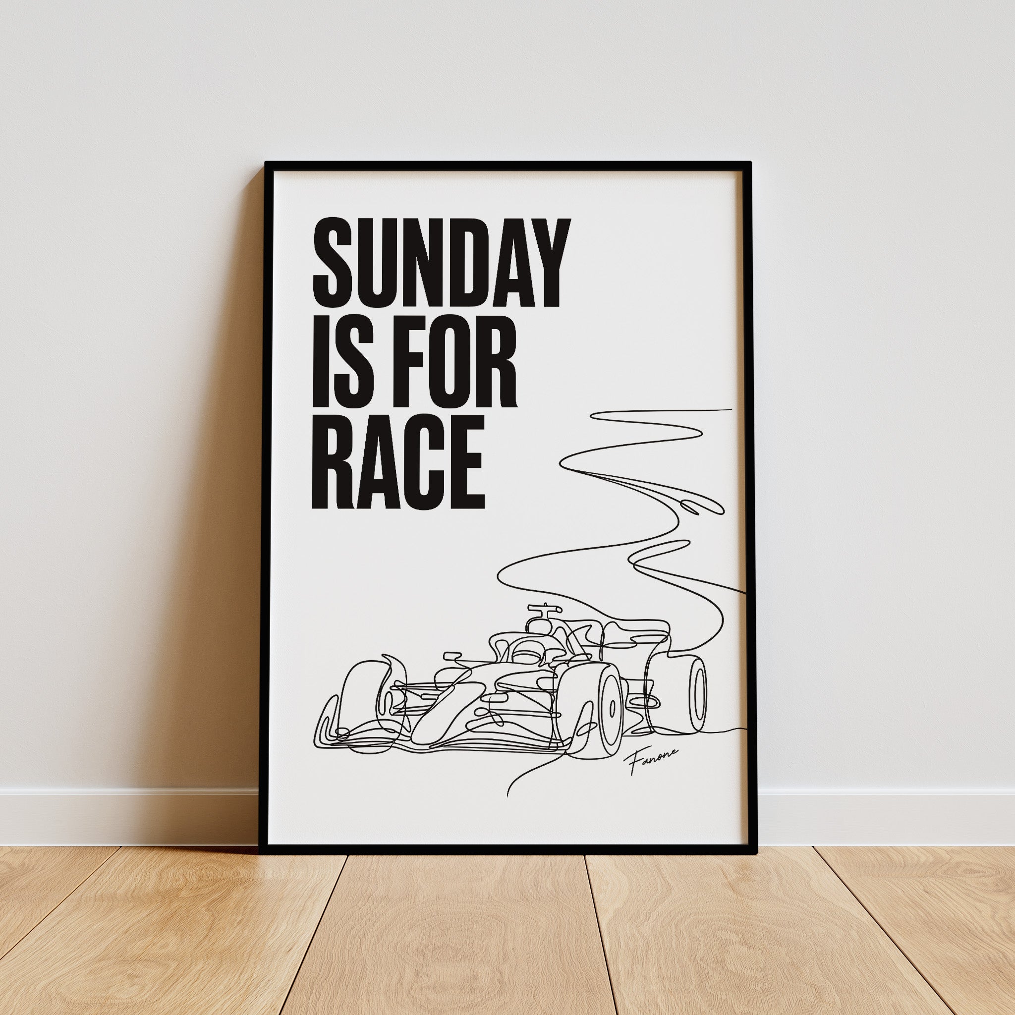 Sunday is For Race Poster gerahmt an grauer Wand
