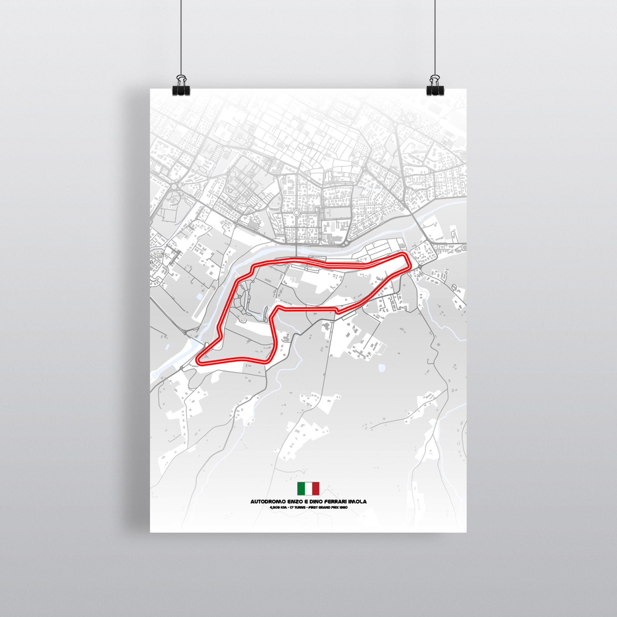 Imola Premium-Poster Light Edition mit Streckenführung in Schwarz auf Weiß