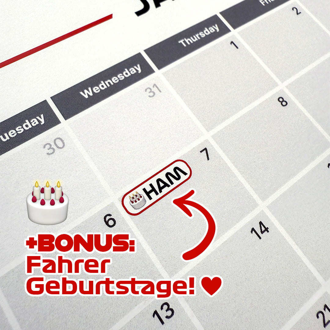 Race Calendar 2026 Fahrer-Geburtstage