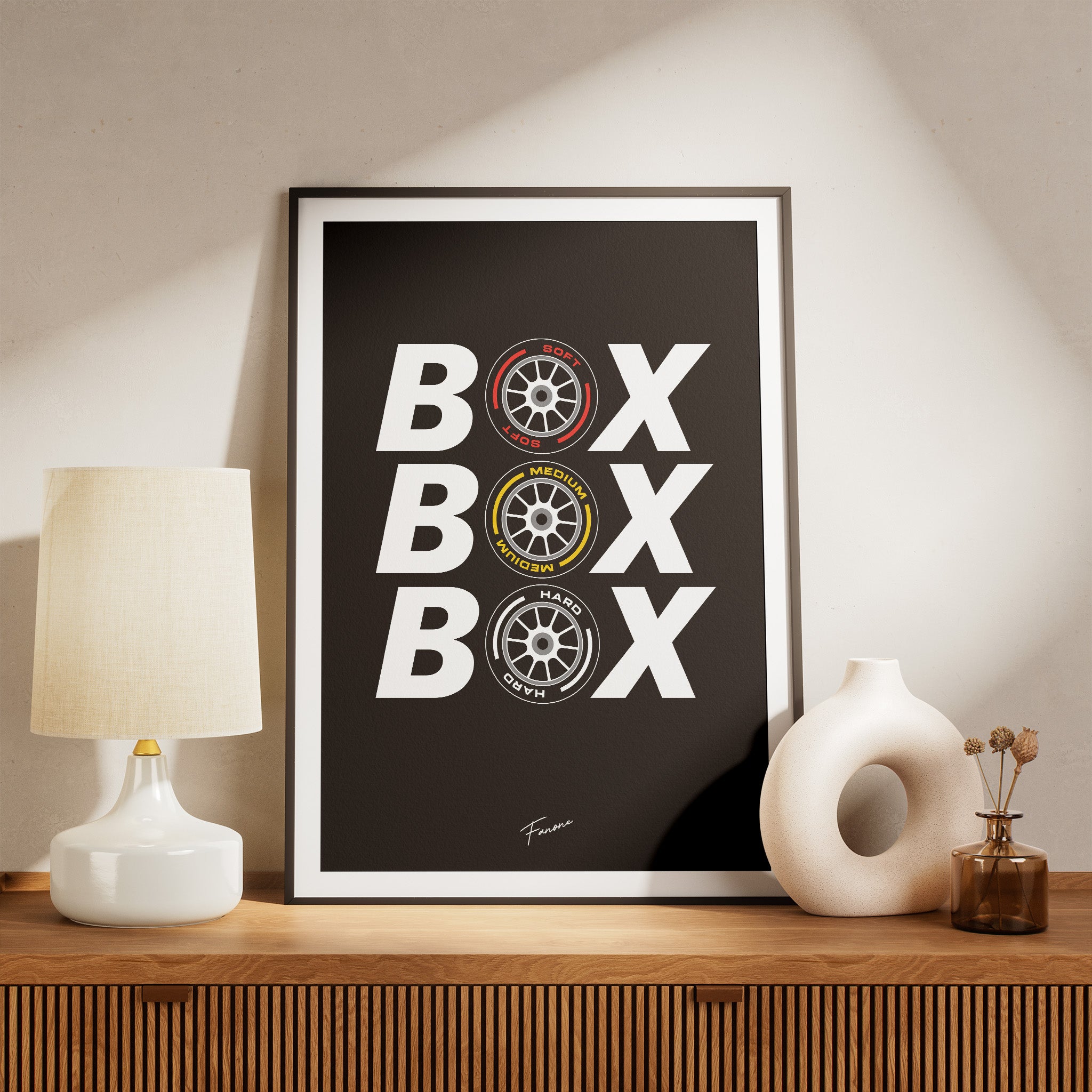 Box Box Box Poster Detailansicht über Kommode