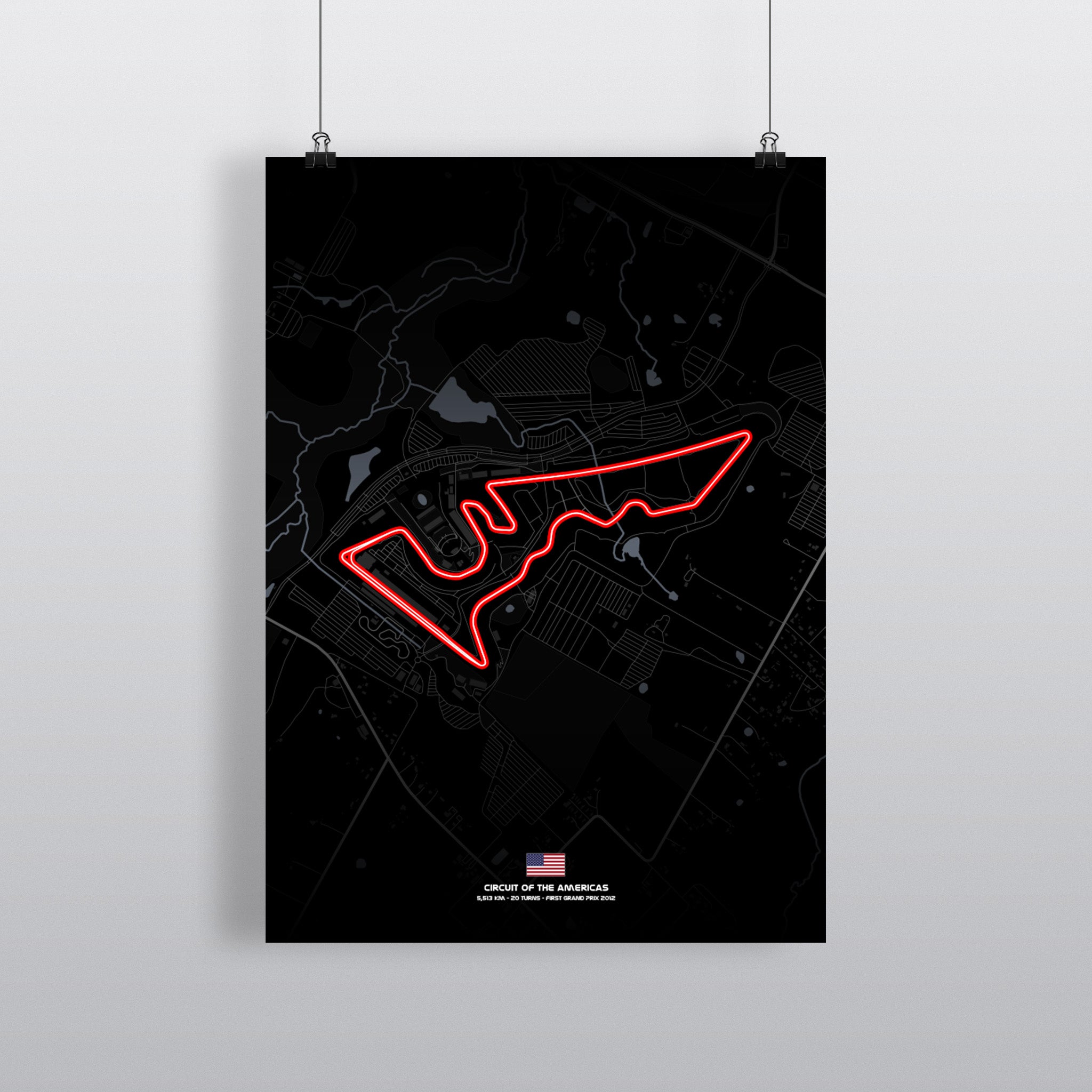 Austin Premium-Poster Dark Edition mit Streckenführung in Weiß auf Schwarz