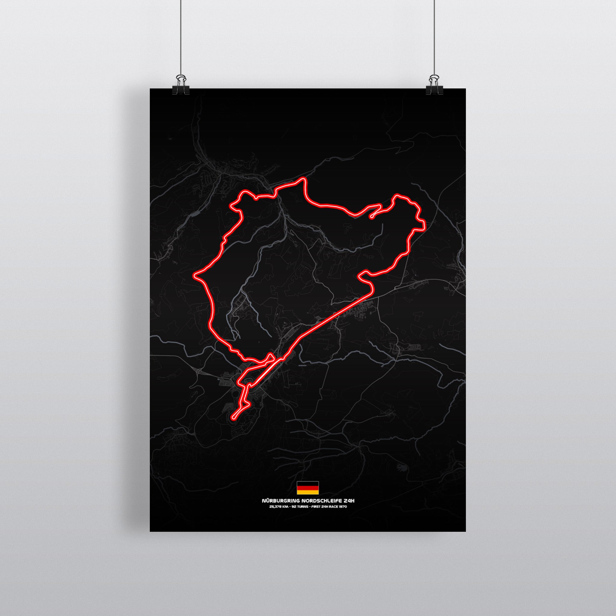 Nordschleife 24H Premium-Poster Dark Edition mit Streckenführung in Weiß auf Schwarz