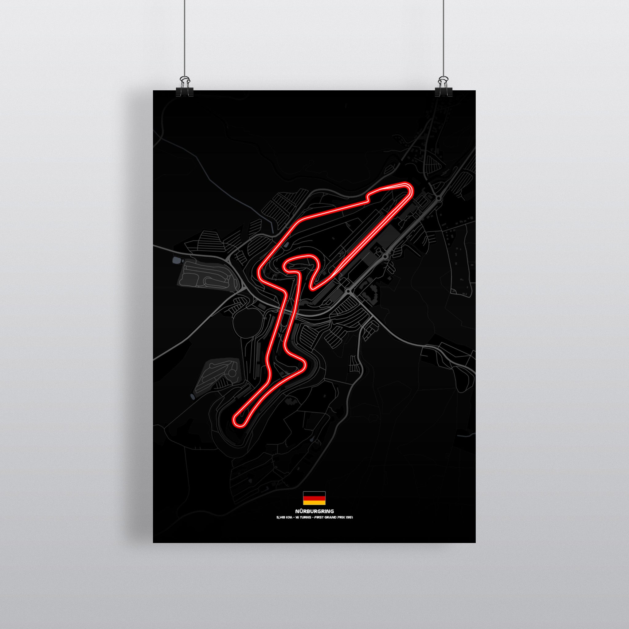 Nürburgring GP Premium-Poster Dark Edition mit Streckenführung in Weiß auf Schwarz