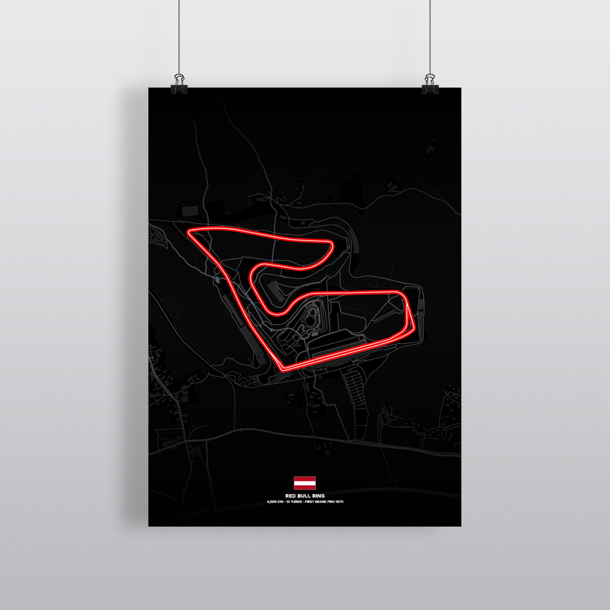 Red Bull Ring Premium-Poster Dark Edition mit Streckenführung in Weiß auf Schwarz