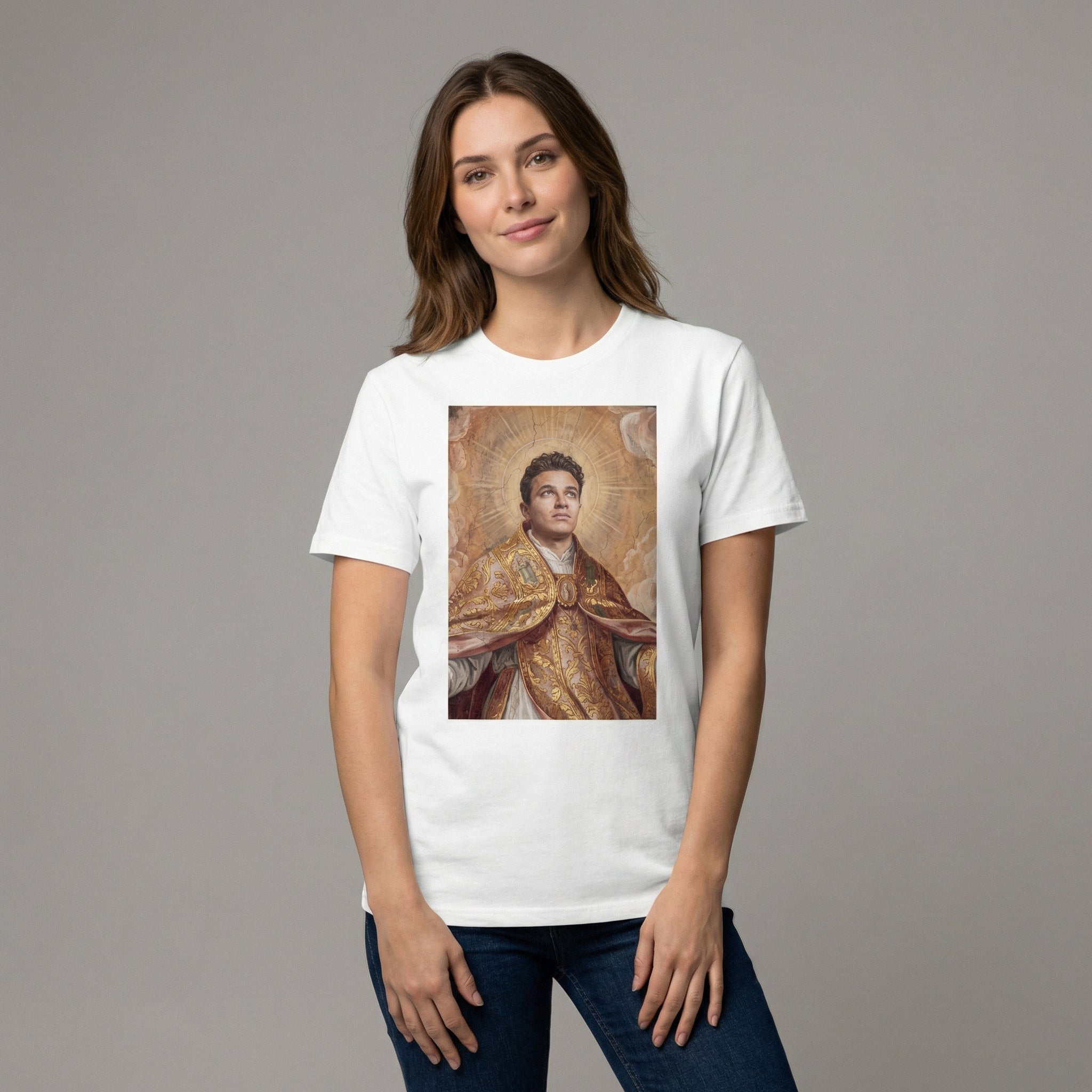 Heiliger Lando Artwork – Lando Norris als Heiligenfigur in McLaren-Papaya