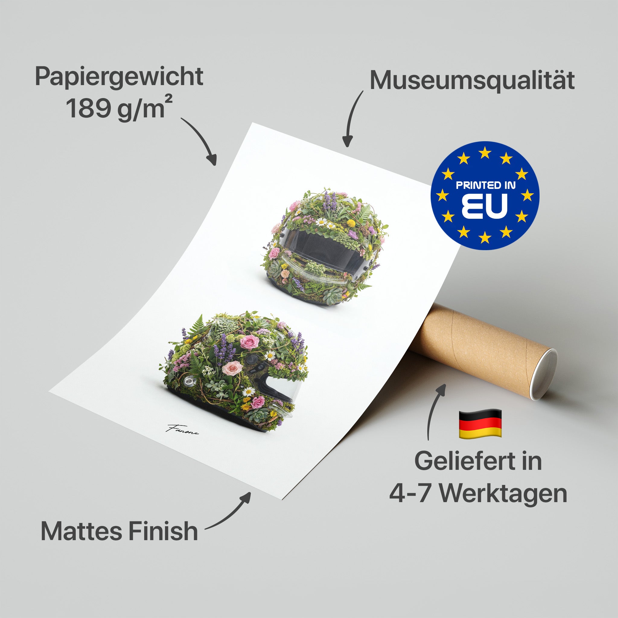 Floral Helmet Poster in Premium-Verpackung