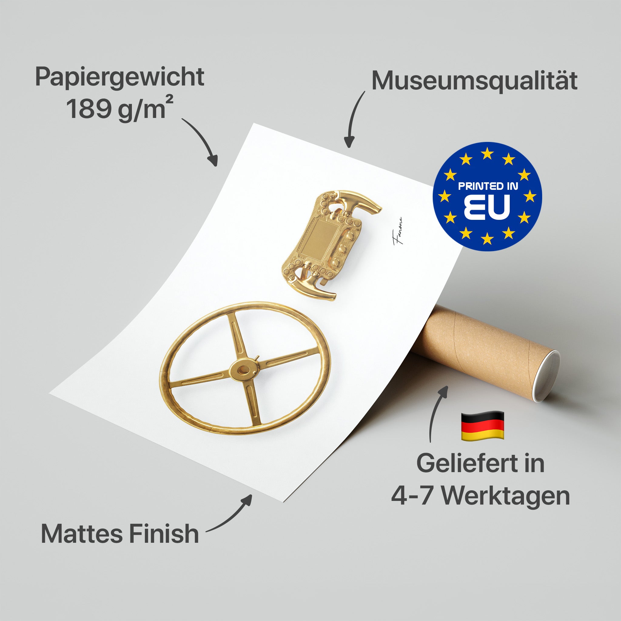 Steering Wheel Evolution Gold Poster in Premium-Verpackung