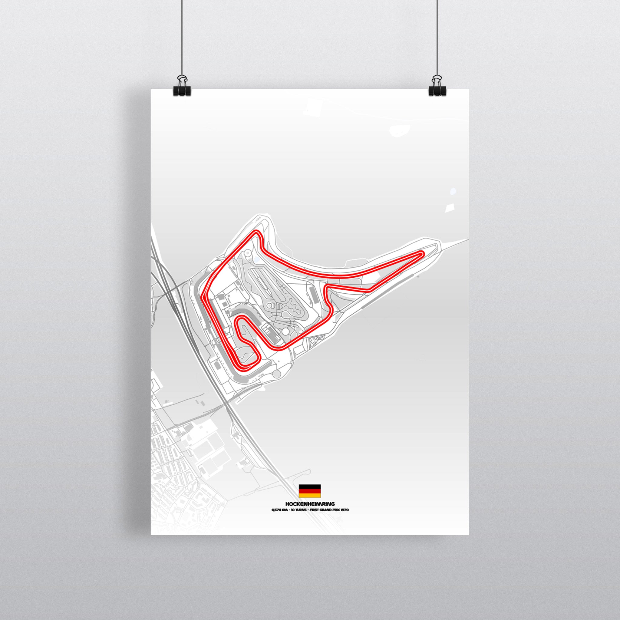 Hockenheimring Premium-Poster Light Edition mit Streckenführung in Schwarz auf Weiß