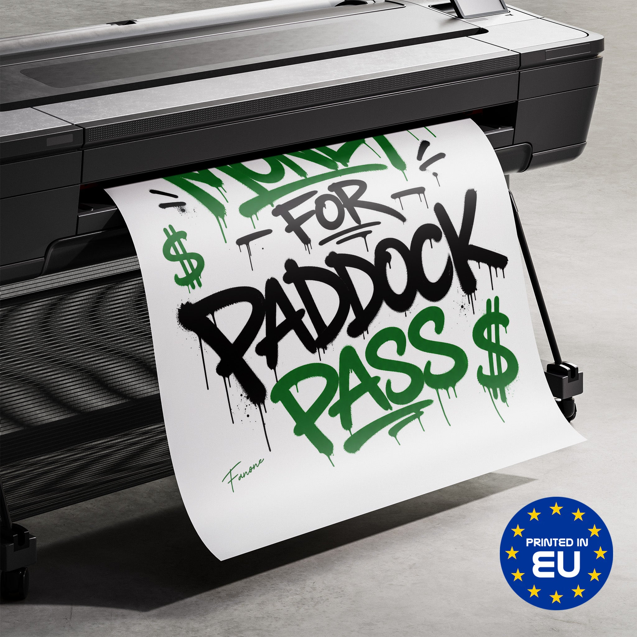 Premium-Druck Detailansicht – Need Money for Paddock Pass