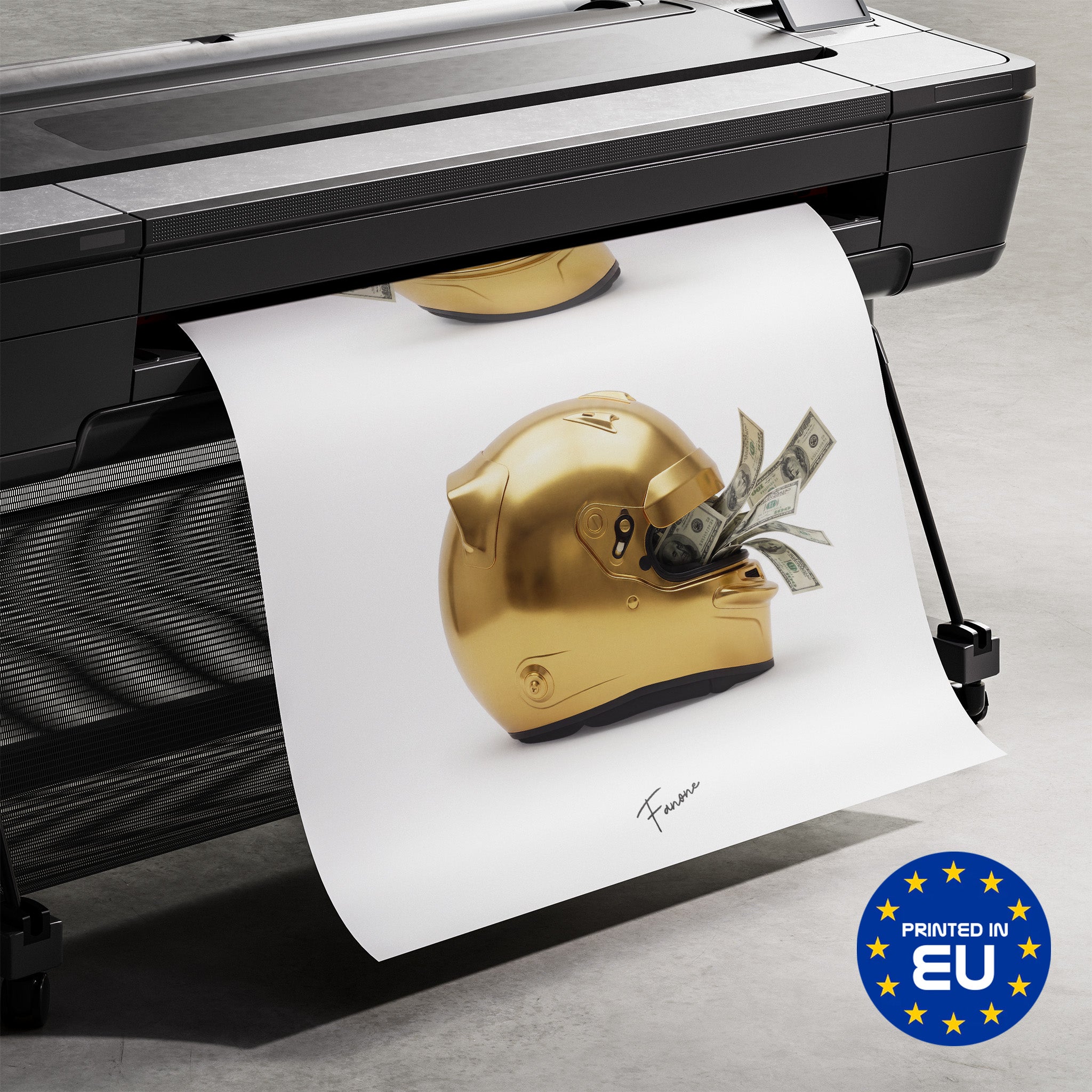 Premium-Druck Detailansicht – Pay Driver Helm Gold