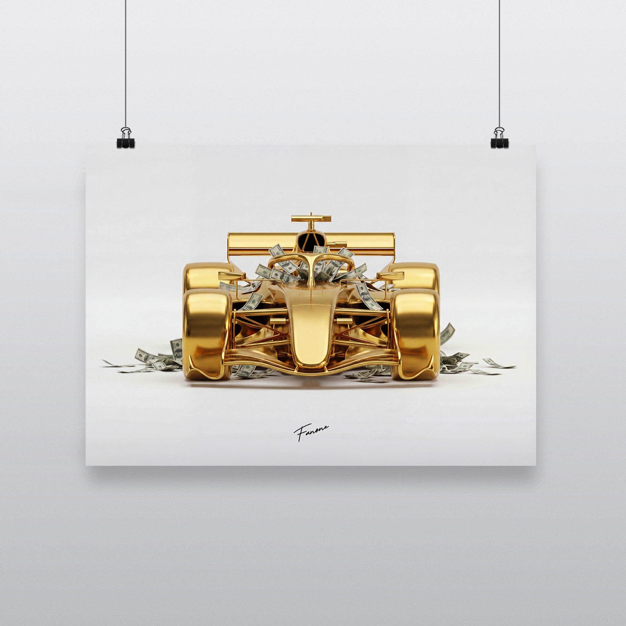 Pay Driver Front Premium-Poster Gold Edition mit F1-Helm Frontansicht
