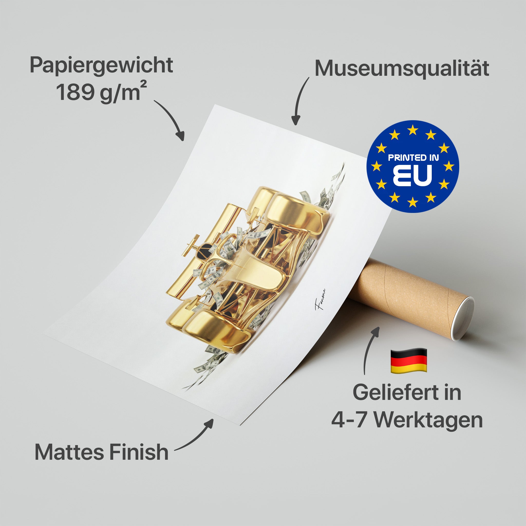 Pay Driver Front Gold Poster in Premium-Verpackung