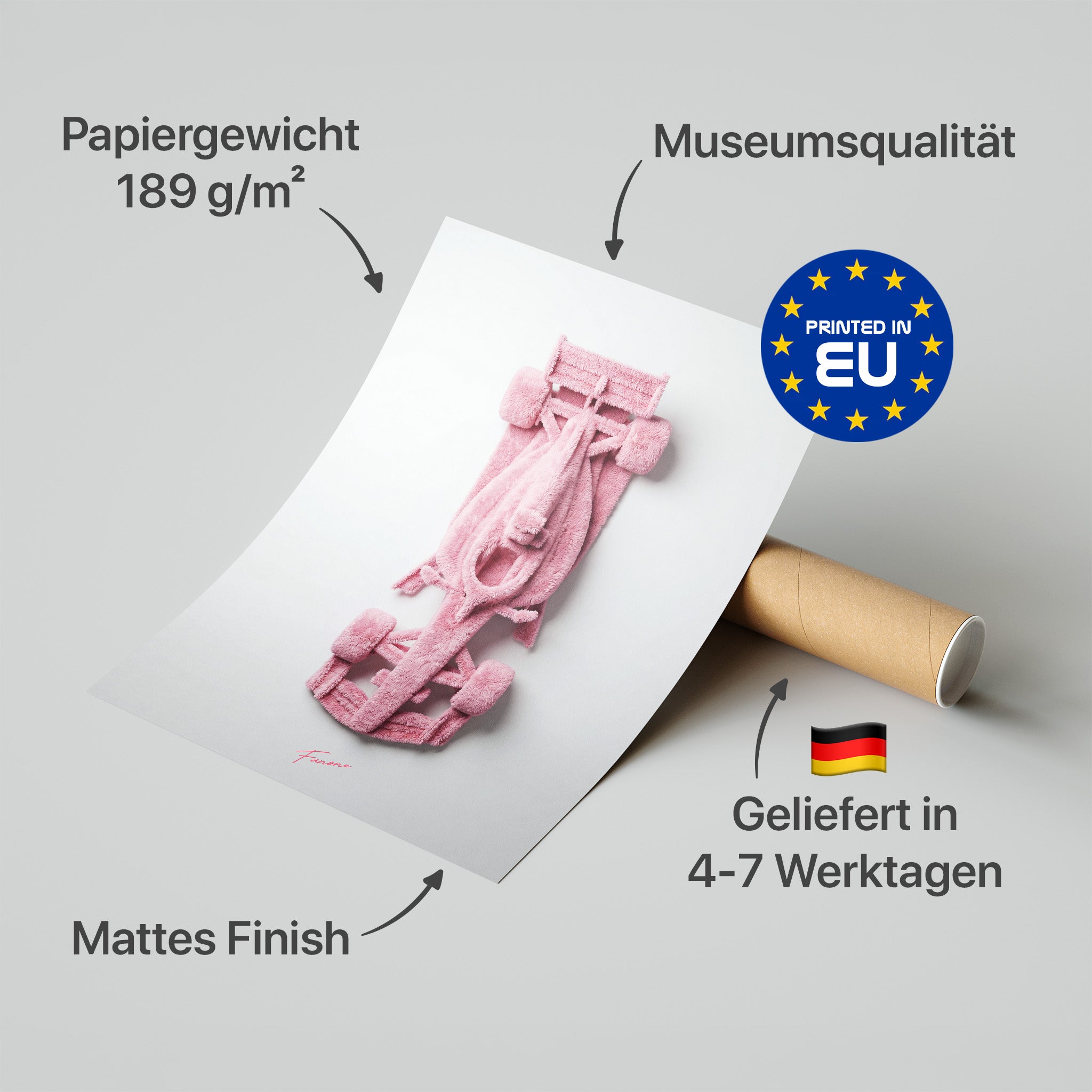Pink Fluffy Rennwagen Poster in Premium-Verpackung