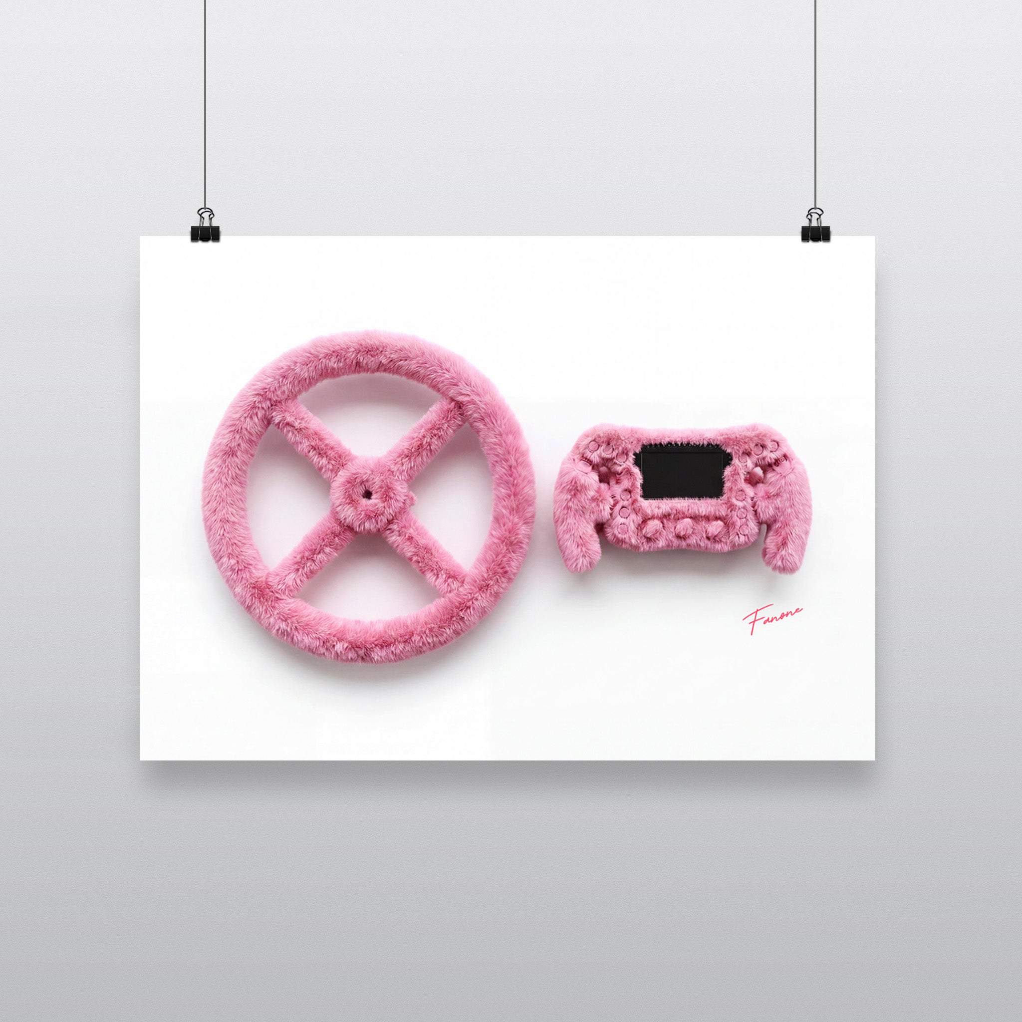 Pink Fluffy Lenkrad Evolution Poster – klassisches und modernes F1-Lenkrad in Rosa