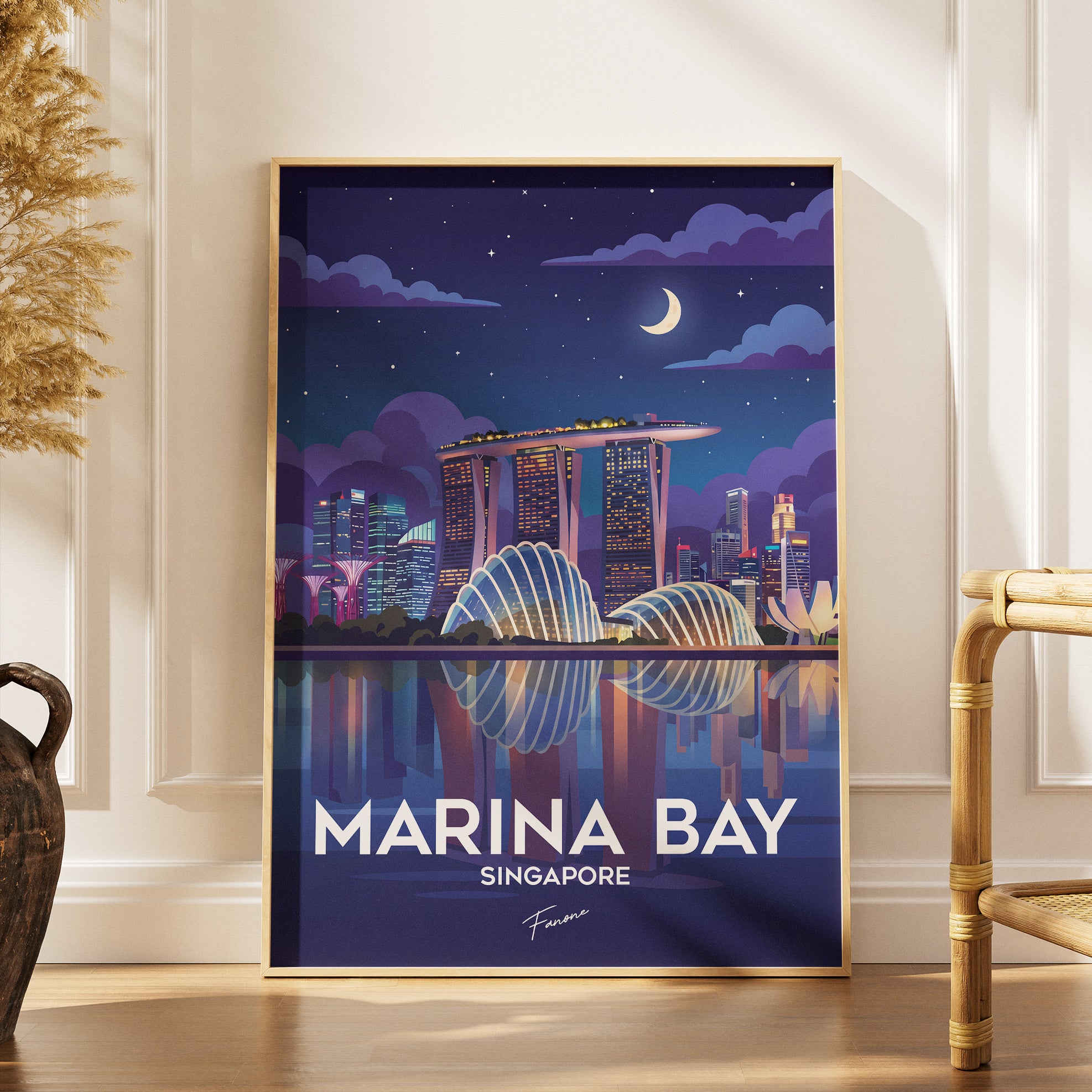 Marina Bay Singapore Poster gerahmt an grauer Wand