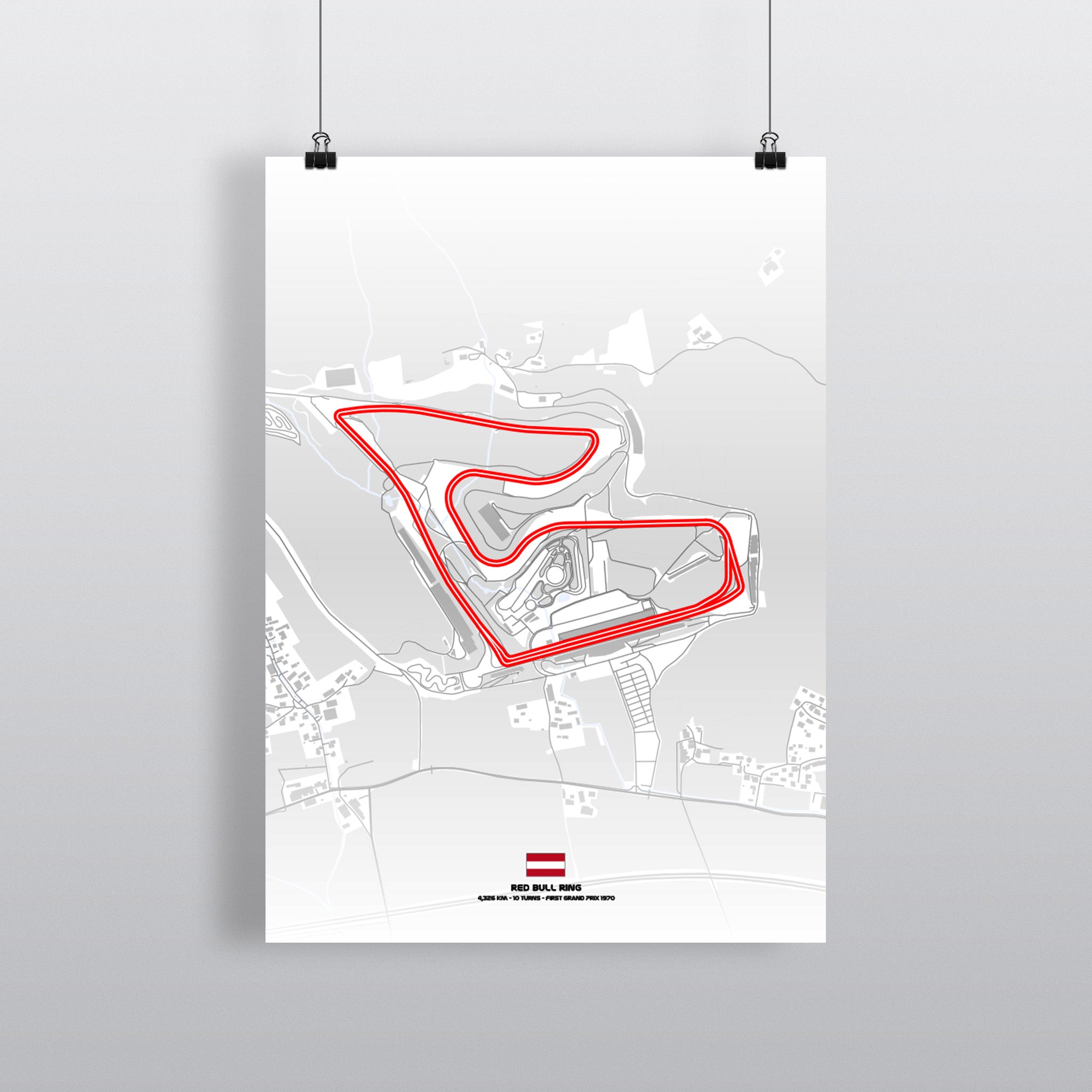 Red Bull Ring Premium-Poster Light Edition mit Streckenführung in Schwarz auf Weiß