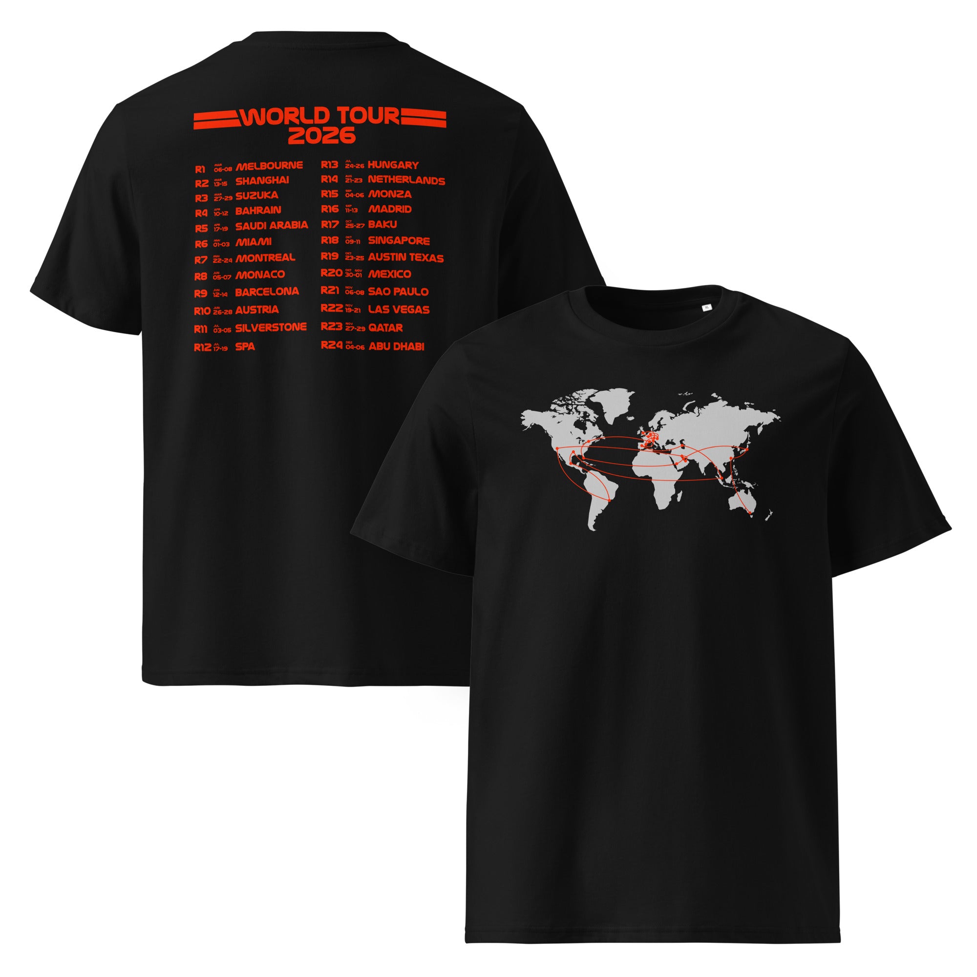 World Tour 2026 T-Shirt schwarz – Vorder- und Rückansicht