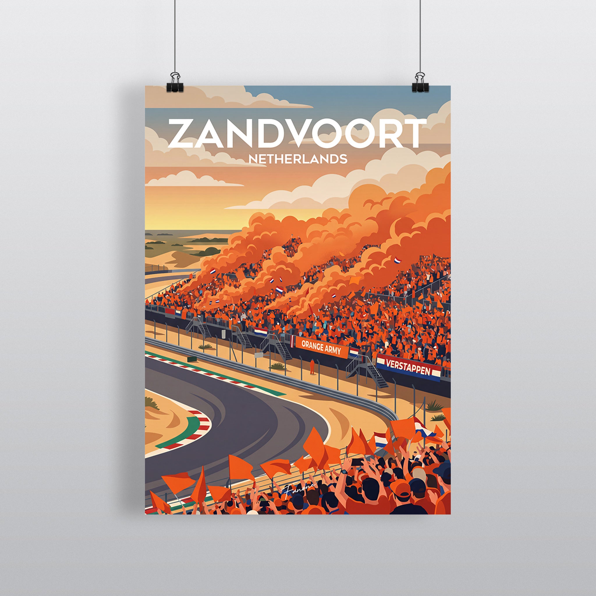 Zandvoort Vintage Art Poster mit Orange Army und Dünen