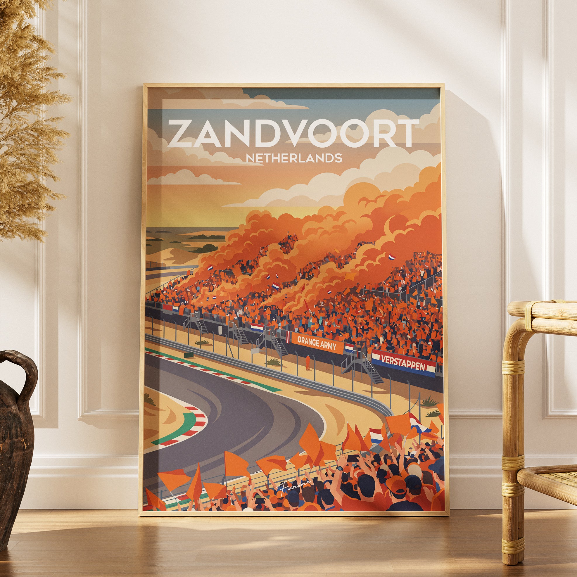 Zandvoort Vintage Poster gerahmt an grauer Wand